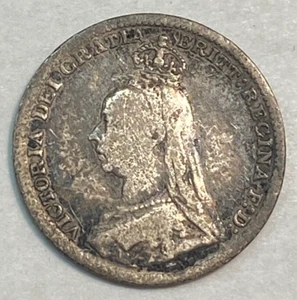 1892 Great Britain Victoria 3 Pence Nice Original VG KM-758 CHN - Picture 1 of 2