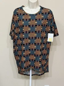 LuLaRoe Women’s Blue/Orange Geometric Print Short Sleeve Round Neck T-Shirt XXS - Picture 1 of 10