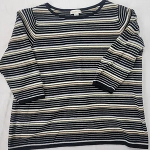 Coldwater Creek Pullover Sweater Shirt 3/4 Sleeve Women's Size 2X Striped Black - Picture 1 of 5