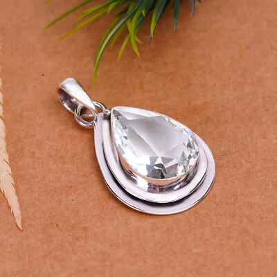 Colgante de joyería de plata de ley 925 con piedras preciosas de topacio blanco, hermoso colgante Foto 1 de 4