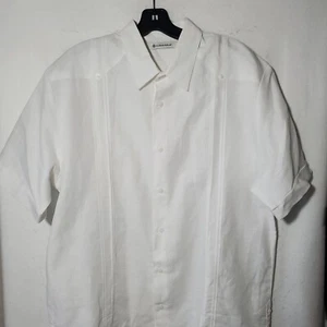 Cubavera Shirt Men's Large White button Up Shirt Short Sleeve Linen Blend - Picture 1 of 15