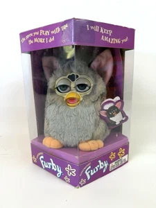 Vtg Furby 1998 Gray Tan Striped Blue Eyes Wolf New Open Box Model 70-800 Era 1 - Picture 1 of 12