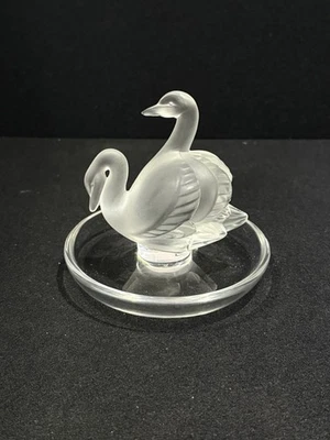 Lalique France Crystal Double Swan Trinket Ring Dish Holder Pin Tray - Image 1 of 4