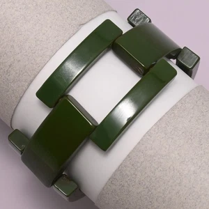 Vtg Retro 1940s Tank Tread Spinache GREEN Bakelite Bracelet - Picture 1 of 5