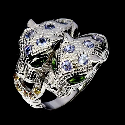 Anillo de plata de ley 925 marquesa cromo diopsido tanzanita piedras preciosas joyería 8 Foto 1 de 4