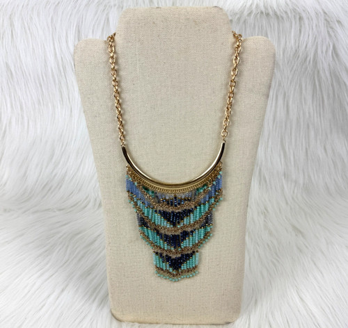 VETEMENTS Collana Donna Express Lampadario Perline Regolabile Blu e Oro