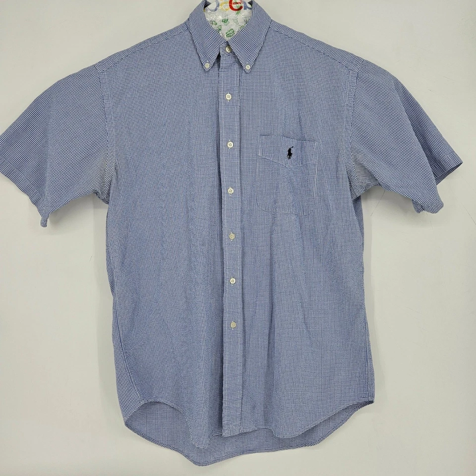 Camisa de golf Ralph Lauren para hombre mediana Seersucker azul manga corta abotonada Foto 1 de 4