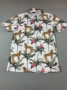 Camisa Polo Bad Birdie Para Hombres Grande Blanca Guepardo Loro Palma Golf Estampado Tropical - Imagen 1 de 7