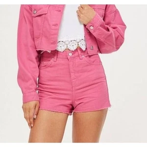 Topshop Moto NEW Mom High Waisted Pink Denim Mini Shorts Womens Size 8 - Picture 1 of 11