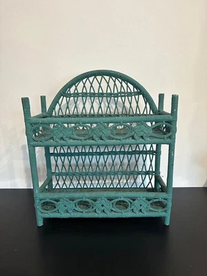 Painted Wicker Bathroom Wall Shelf Over Toilet ~ Boho Cottage VTG MCM - Image 1 of 4
