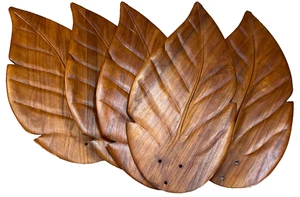 Vintage 80s Hand Carved Wood Leaf Ceiling Fan Blades (5) Replacement 24" x 12" - Picture 1 of 7