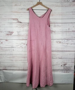 Cynthia Ashby Women’s Size S Pink Sleeveless Lightweight Linen Midi Dress Pocket - Picture 1 of 8