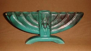 Rare Vintage Ceramic Green Glazed Star of David Hanukah Menorah Judaica Israel  - Picture 1 of 12