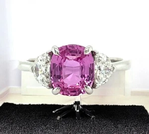 Ehering 2,97 kt im Labor gezüchteter gepolsterter rosa Saphir & Diamant 14 K Weißgold - Bild 1 von 10