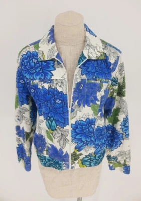 Chaqueta Blazer Chicos Cremallera Completa Floral Talla 0 S 4 Chaqueta Azul Blanco Elastizada  Foto 1 de 4