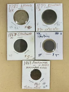 1-1877 & 1-1867 France 5 Centimes +1 1881 UK 1 Farthing + 1 1863 Union Forever - Picture 1 of 2