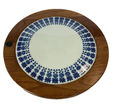 Remache de cerámica White Mountain MCM diseño azul cerámica y madera mediados de siglo moderno Foto 1 de 4