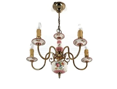 Винтажная люстра фарфора Италии итальянский светильник цветок узор розовый 5 огней  - Изображение 1 из 4