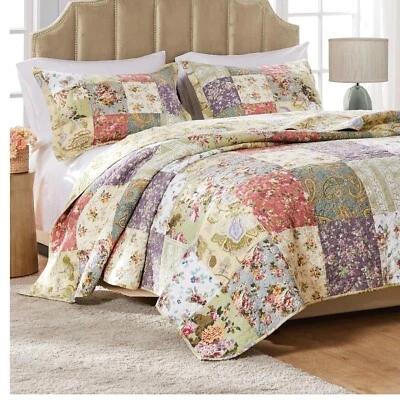 Authentic Patchwork 100% Cotton Quilt Set - Cozy Blooming Prairie for Full/Queen - Image 1 of 4