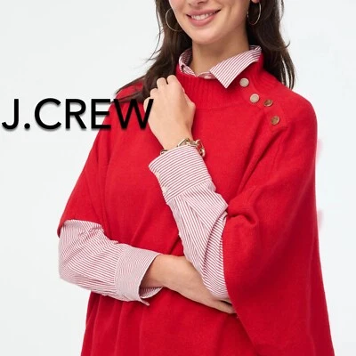 (НОВЫЙ) женщин J.Crew заводской красный кнопка шеи пончо - размер: OS (один размер) - Изображение 1 из 4