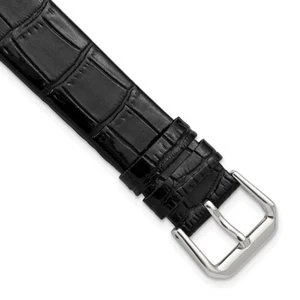 DeBeer 16mm Black Flat Alligator-Style Grain Leather Watch Band - Picture 1 of 4