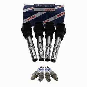 Bosch 4 Ignition Coils & 4 Double Platinum Spark Plugs Kit For Audi VW 1.8 L4 - Picture 1 of 3