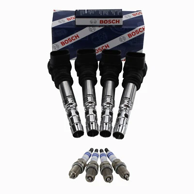 Bosch 4 Ignition Coils & 4 Double Platinum Spark Plugs Kit For Audi VW 1.8 L4 - Image 1 of 3
