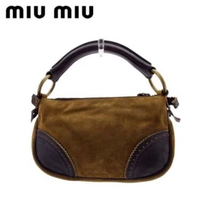 Miu Miu Handbag Mini Bag Side Ribbon Brown Gold Suede Leather Japan Used - Picture 1 of 10