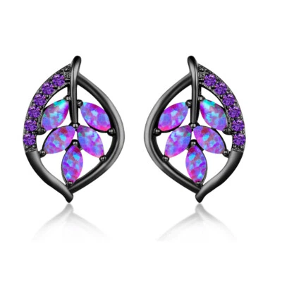 Gemstone Purple Fire Opal 925 Silver Drop Earrings For Women Jewelrys Wedding - Image 1 of 4