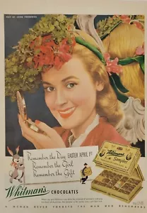 1945 Whitmans Chocolates Pascua De Colección Anuncio Impreso Mujer Conejo John Frederics Sombrero - Imagen 1 de 1