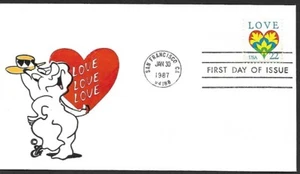 USA 1987 HAND PAINTED RICHARD ELLIS ANIMATED FIRST DAY COVER LOVE - Picture 1 of 1
