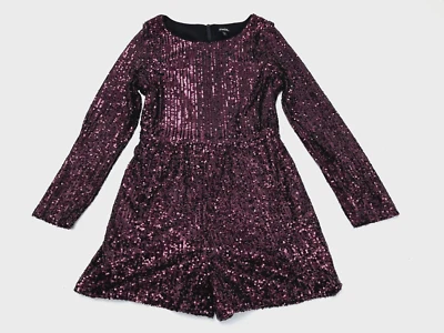 Zunie Shorts Romper 14 Purple Pink Sequins Black Lining Long Sleeve One Piece g - Image 1 of 4