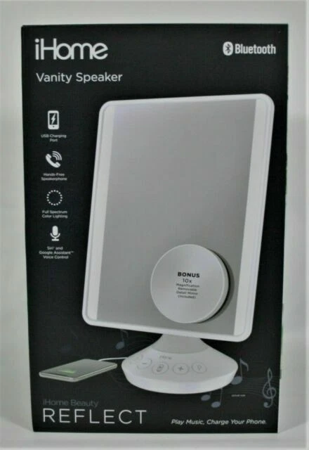 iHome ICVBT22W Adjustable Vanity Mirror with Bluetooth Audio and LED Lighting - White