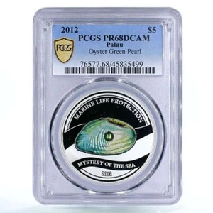 Palau 5 dollars Sea Treasures Green Freshwater Pearl PR68 PCGS silver coin 2012 - Picture 1 of 2