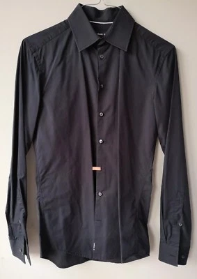 CAMISA STRELLSON Pecho 38 Pit to Pit 20in Negro Calce Ajustado Cuello Mangas Largas Foto 1 de 4