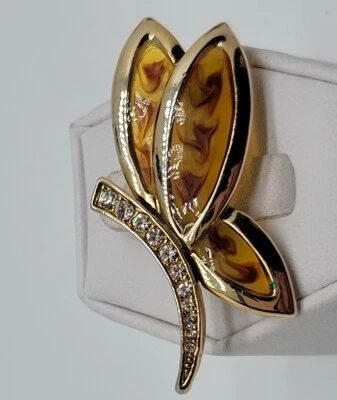 Broche de 2" con alas de remolino naranja/rojo tono dorado con diamantes de imitación Foto 1 de 4