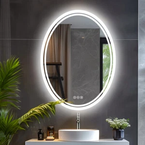 LED Bathroom Mirror with Lights Stepless Dimmable Wall Makeup Mirrors Anti-Fog - Picture 1 of 26