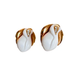 Vintage Kenneth J Lane Midnight Rose White Gold Tone Earrings 1989 Avon - Foto 1 di 7