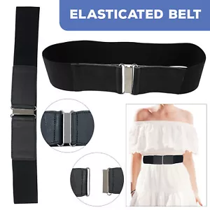 Schwarzes High Waist Gürtel Kleid mit breitem elastischem Stretchbund & Damengürtel - Bild 1 von 12