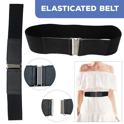 Abito Nero A Vita Alta Con Ampia Fascia Elastico E Cintura Da Donna - Immagine 1 di 4