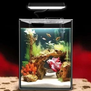Glass Betta Aquarium Starter Kits 1.5 Gallon Small Fish Tank with LED Light - Picture 1 of 8