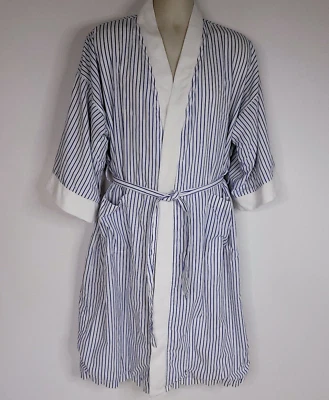 Vintage Sears Mens Robe Blue White Stripes Lined 3/4 Sleeve One Size ? - Image 1 of 4