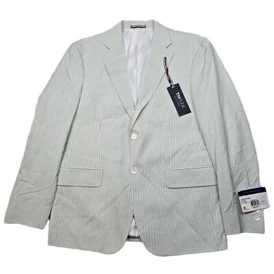 Tommy Hilfiger Seersucker Sport пальто мужской 38с 38 зеленый белый в полоску TH Flex новый - Изображение 1 из 4