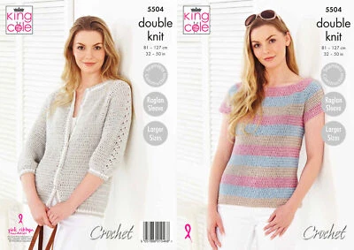 King Cole Knitting Pattern Top & Cardigan Knitted in Cotton Top DK - 5504 - Image 1 of 2