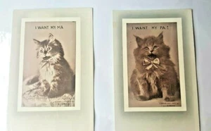 Cartoline Vintage Antiche Gattini Coppia Abbinata Serie Ma & Pa Robbins 1907 - Foto 1 di 3