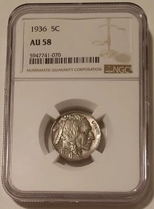 1936 Buffalo Nickel AU58 NGC - Picture 1 of 4