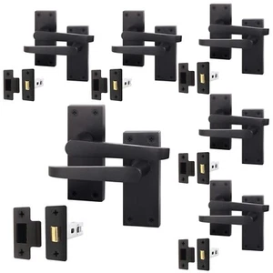 Schwarze Türgriffe & Riegel Set, 6 Paar gerade Muster Griffe & Riegel - Bild 1 von 7