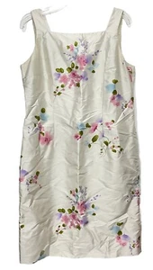 Trio New York Kleid 14 Seide Blumen ärmellos off white elfenbein ärmellos gefüttert - Bild 1 von 7