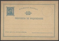 Mozambique 10 ries blue King Carlos postal card unused