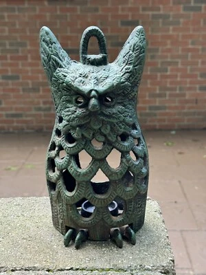Винтажный мудрый рогатый сова фонарь чугунная свеча вися сад патио скульптура MCM - Изображение 1 из 4